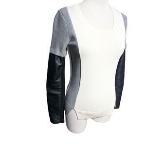 AiKO KWAN Color Block Cashmere Blend Leather Long Sleeve Sweater  XS